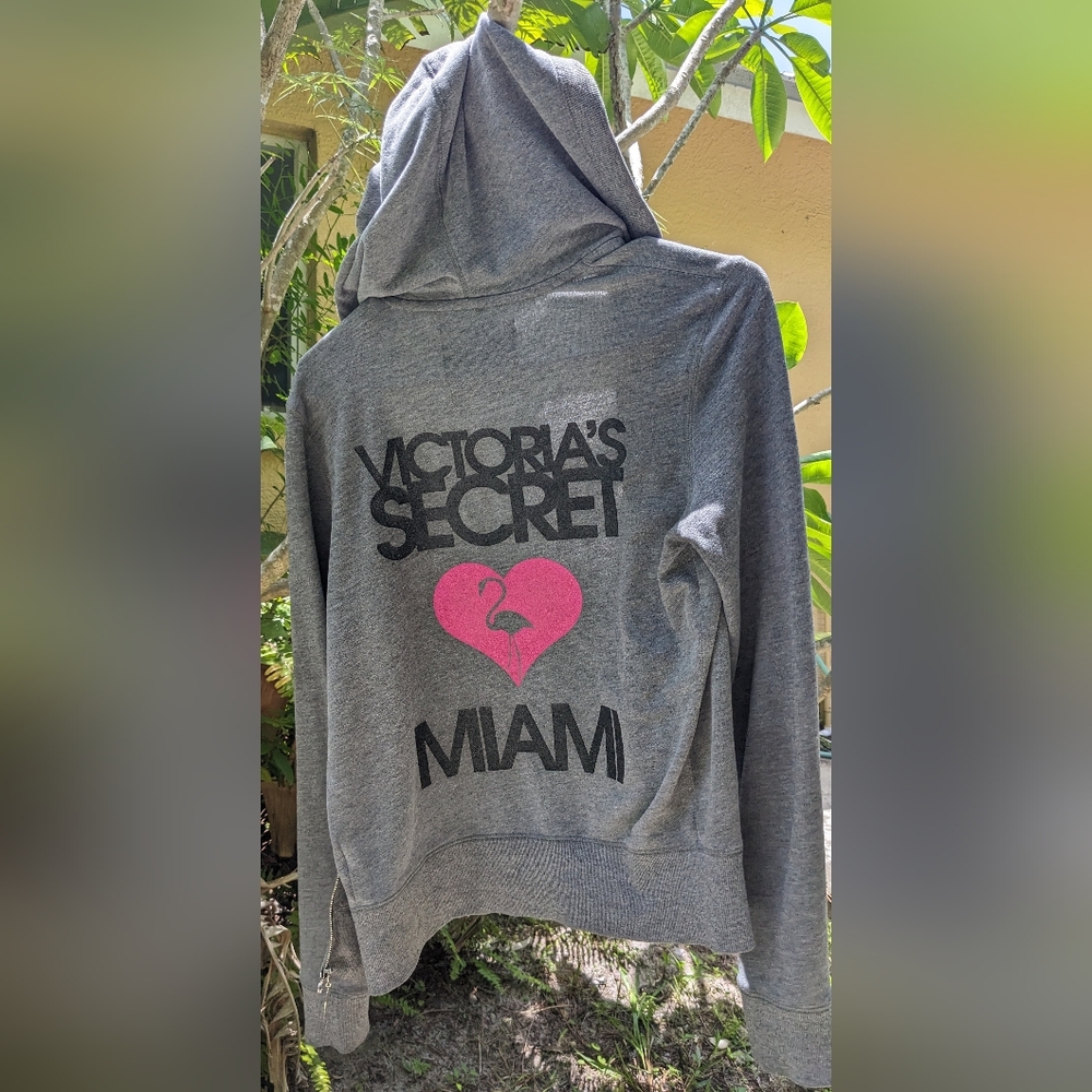 Victoria's Secret Supermodel Essentials Hoodie M Miami Cotton Zip Up Gray